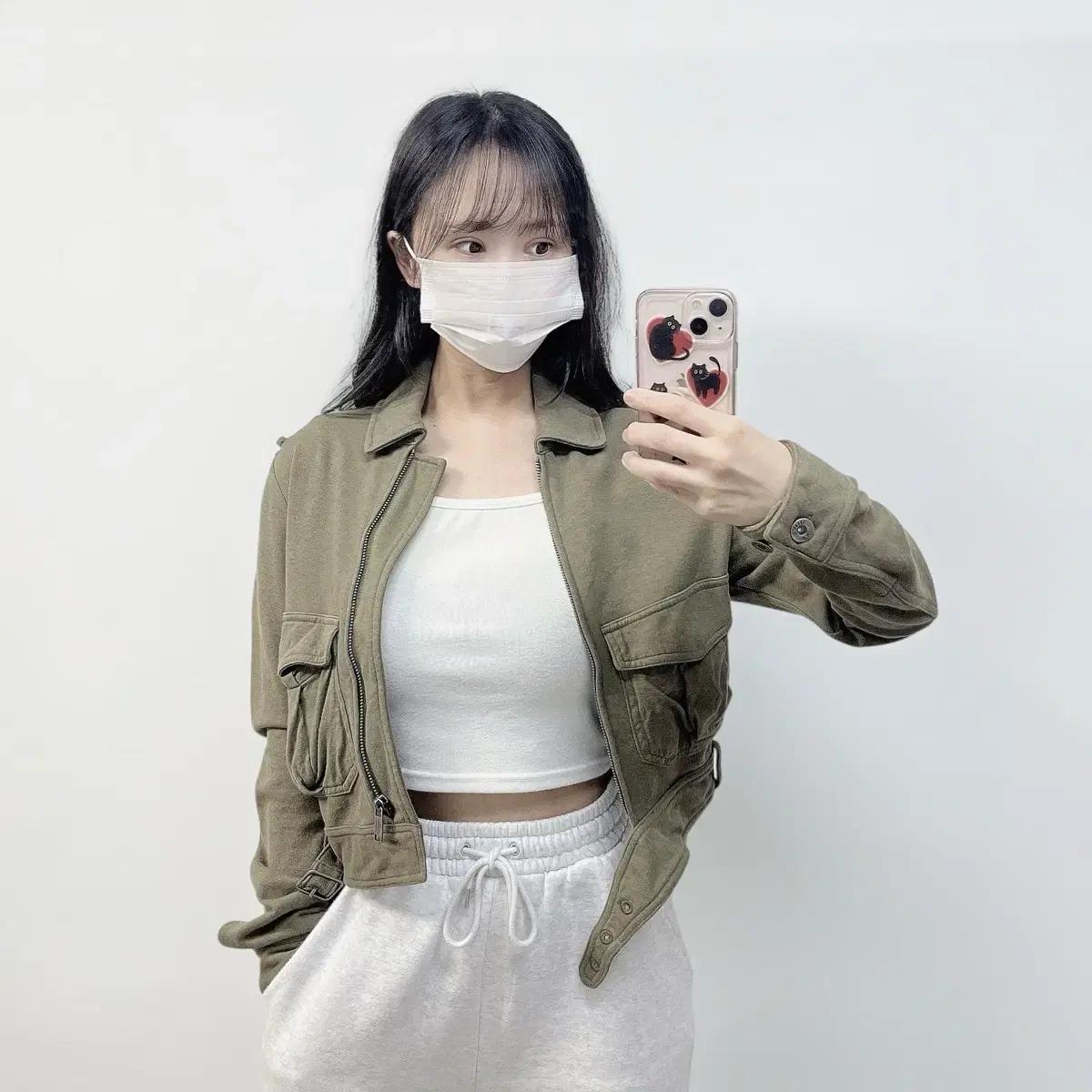 디젤 크롭 밀리터리 자켓 카키