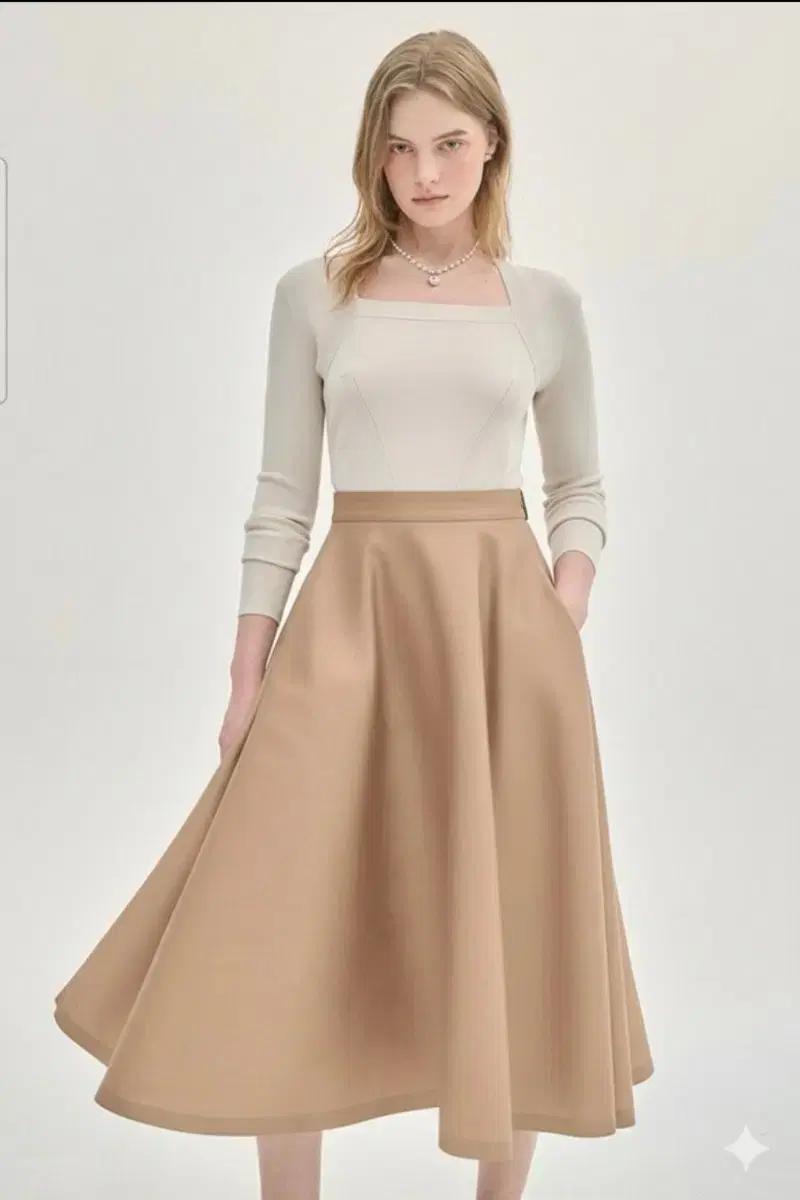 오브제 스퀘어넥 니트블록 플레어 롱원피스 55사이즈