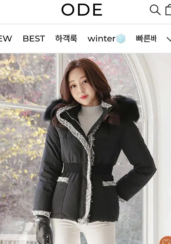 ZABARA ODE 폭스후드 트위드배색 숏패딩