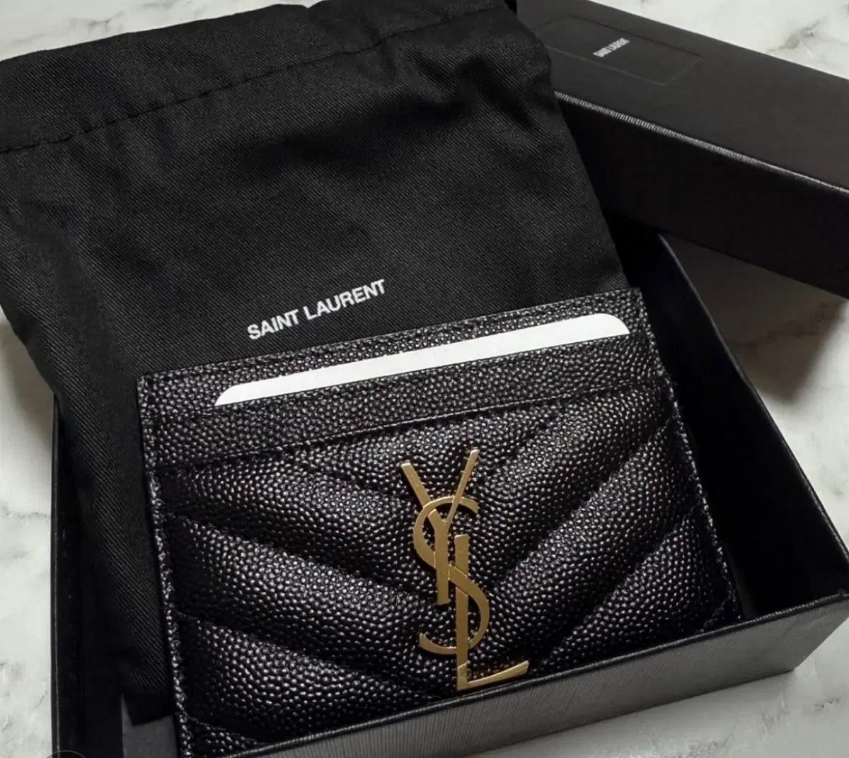 생로랑 마틀라세 카드지갑 블랙 금장 YSL로고