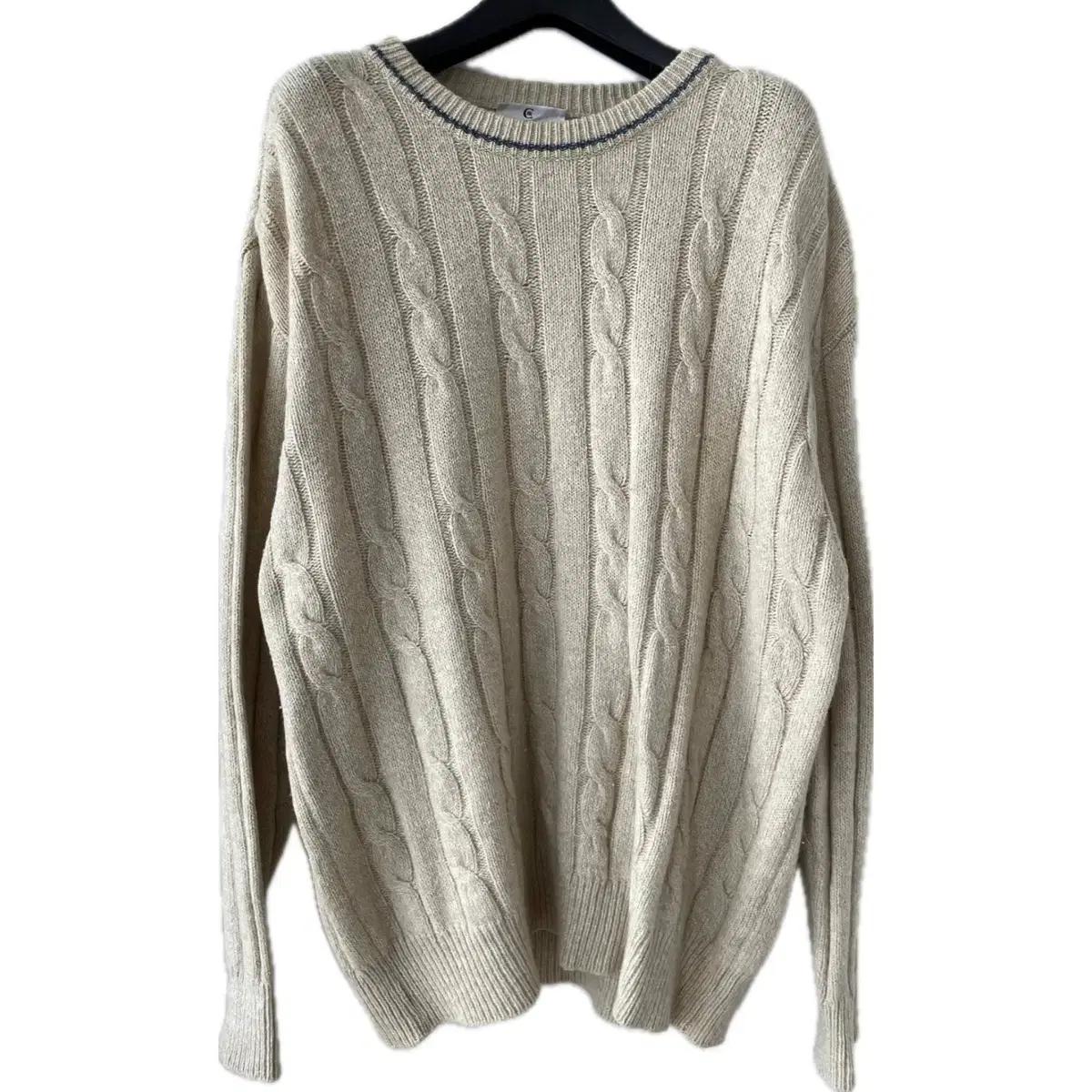 메리노울 빈티지 니트 꽈배기 케이블 실크 스웨터 아이보리 아메카지 y2k