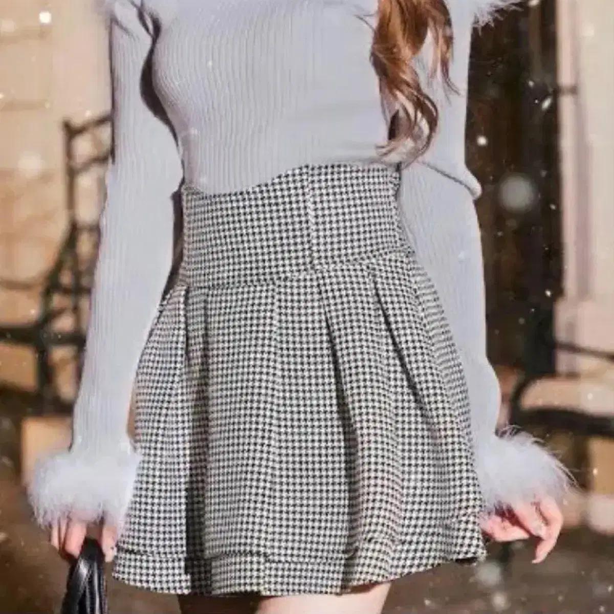 미셸마카롱 체크 스커트 치도리