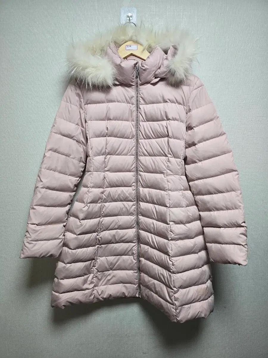 로엠 핑크 퍼 후드 롱 패딩 코트