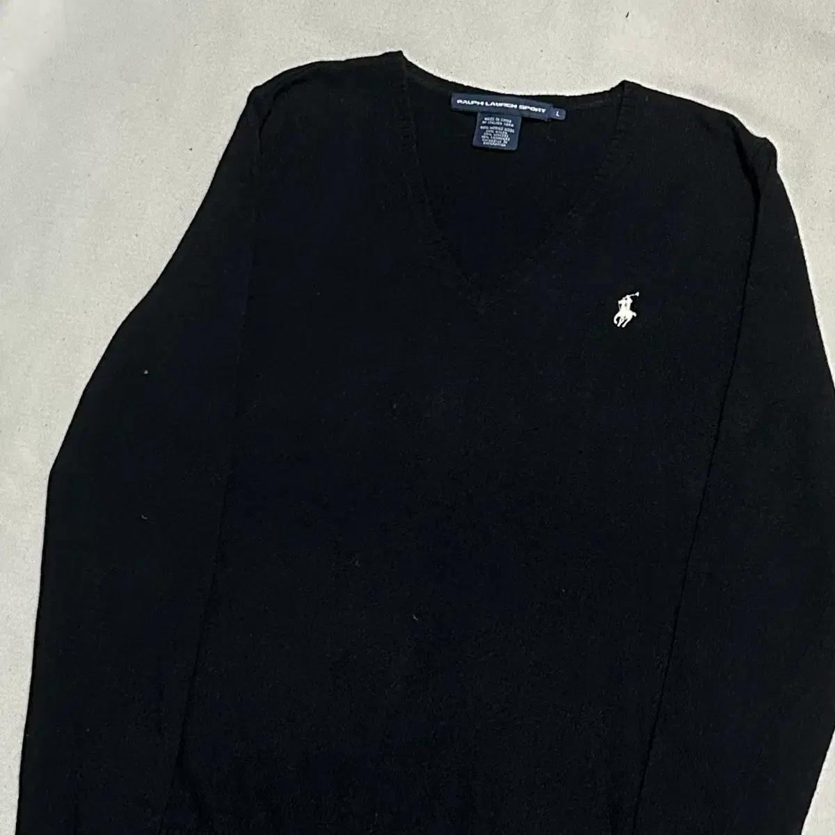 L 폴로랄프로렌 캐시미어 여성용 블랙 브이넥 니트