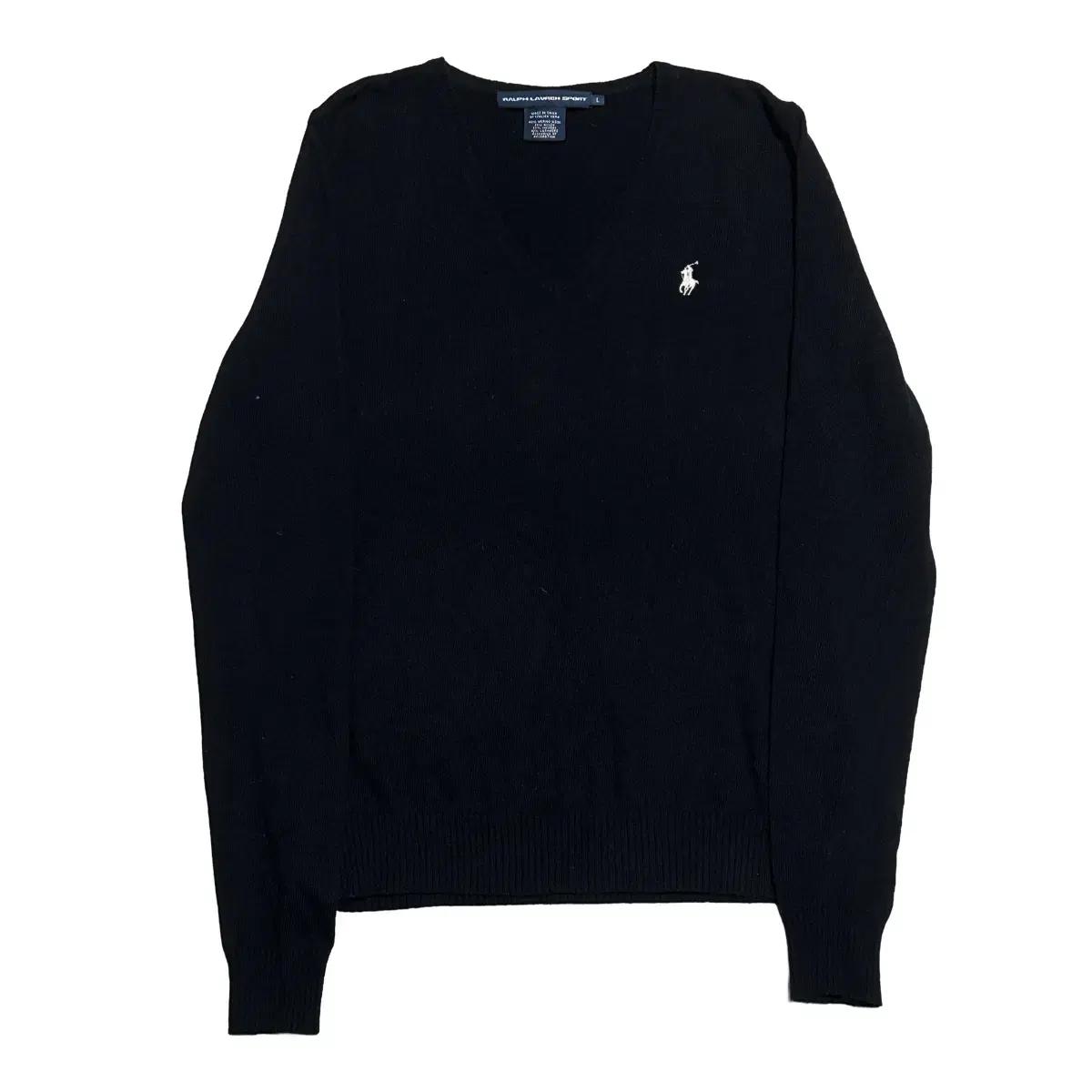 L 폴로랄프로렌 캐시미어 여성용 블랙 브이넥 니트