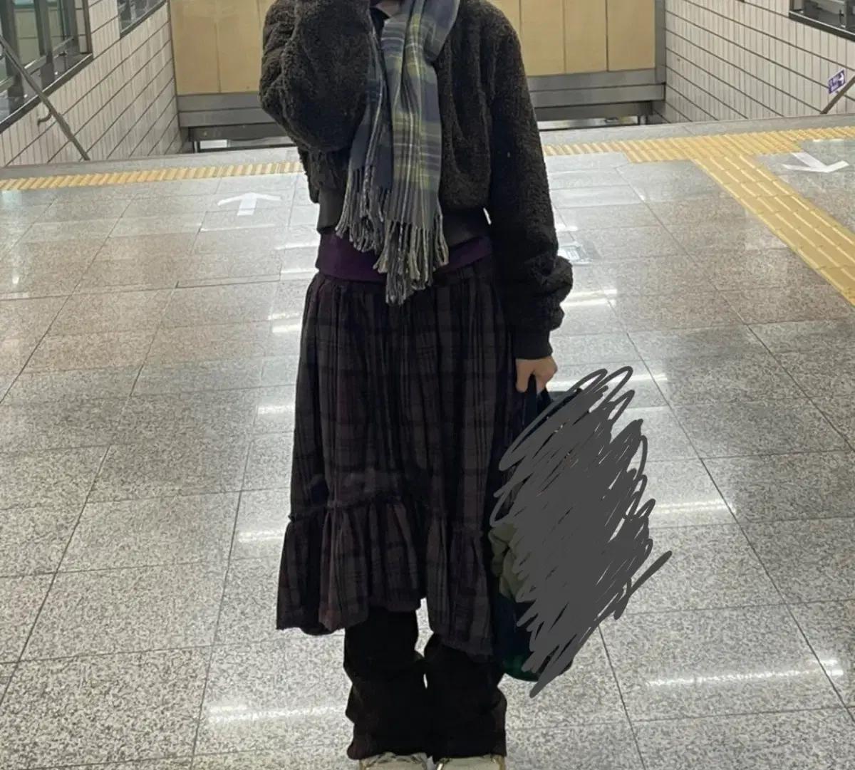 빈티지 체크 레이스 캉캉 비대칭 스커트