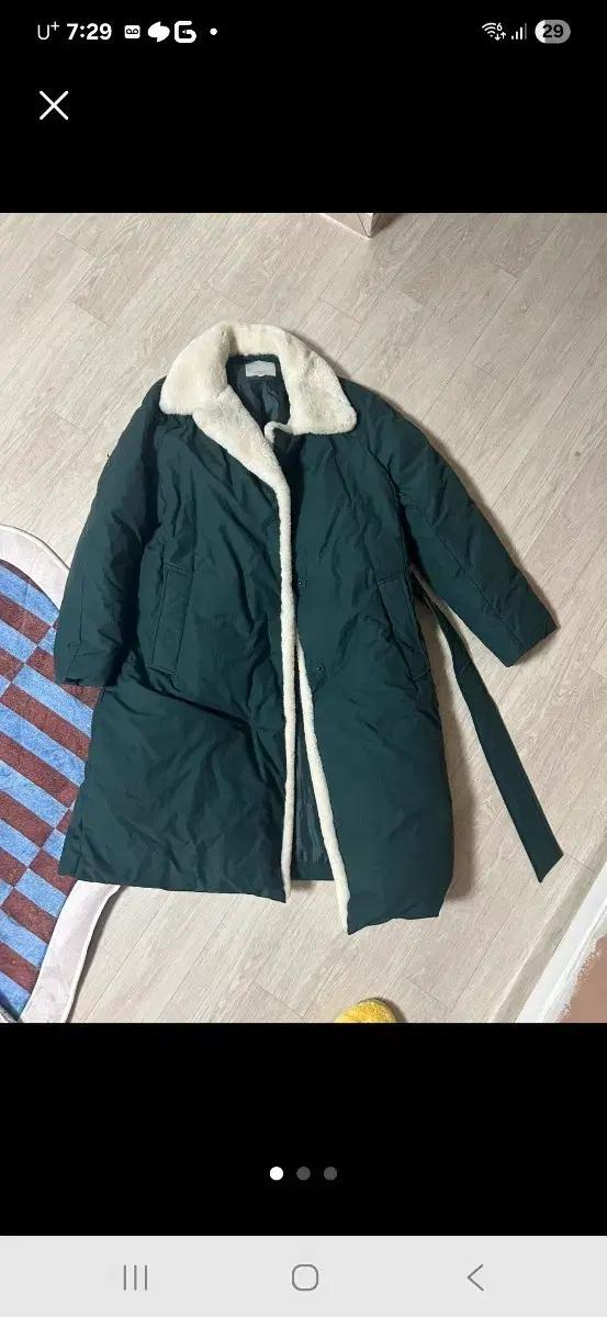 퍼 트리밍 롱 패딩 코트 그린55