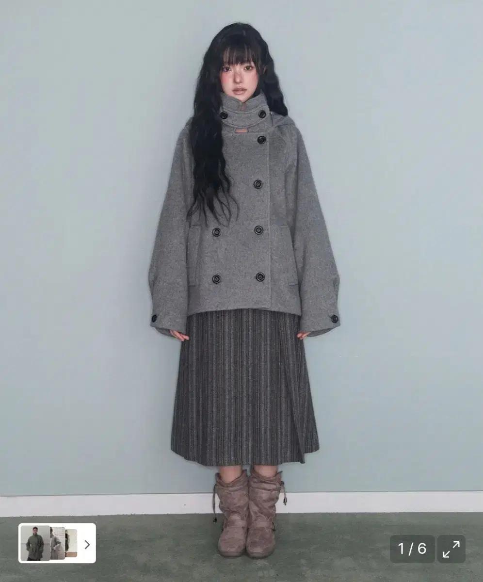 거의새상품)미레코 더블 후디 하프 코트 그레이 hood half coat