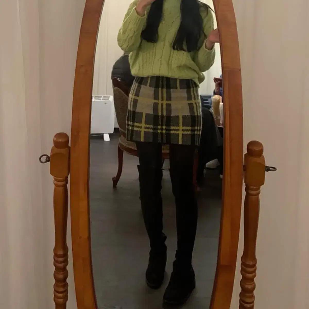 타탄체크 기모 니트스커트 밴딩치마