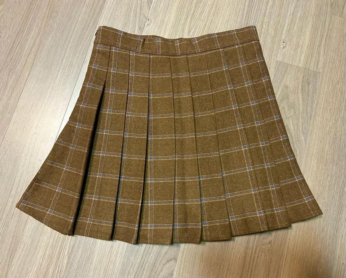 체크 모직 플리츠 스커트