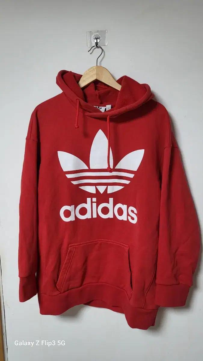 아디다스 빨간색 트레포일 후드티남녀공용