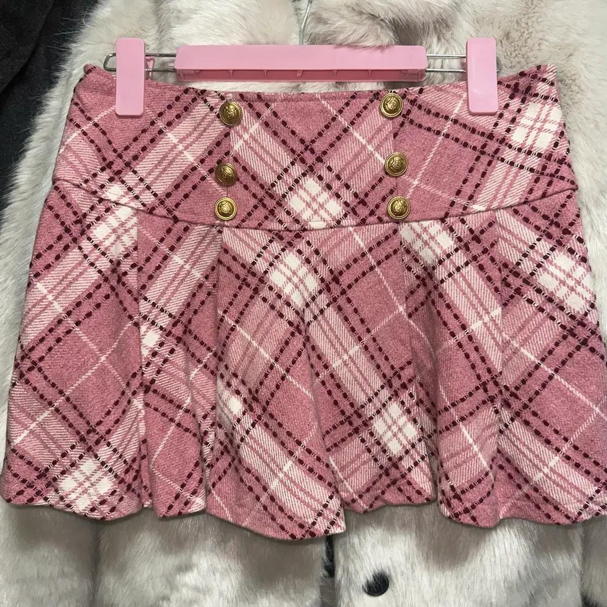 빈티지 리즈리사 핑크 체크 트위드 스커트 러블리