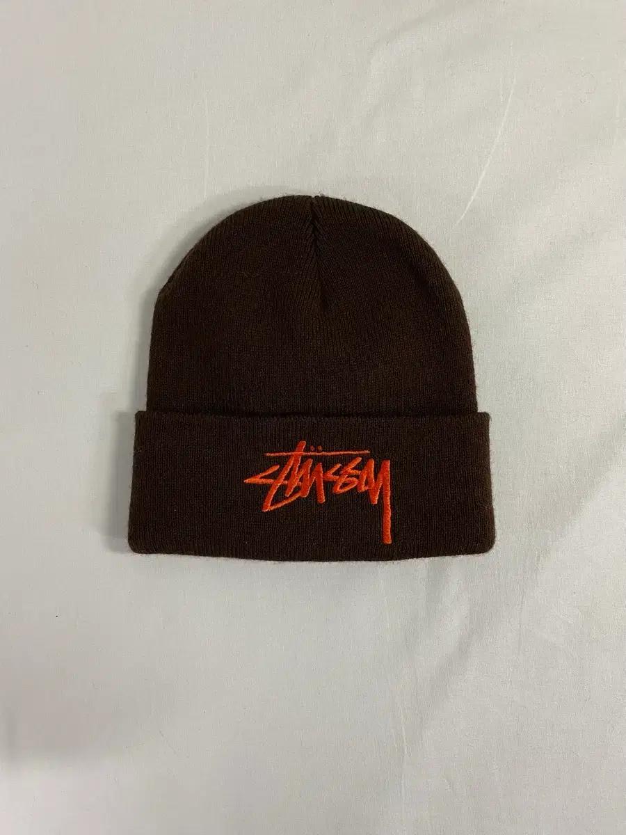 스투시 stussy 브라운 오렌지로고 비니