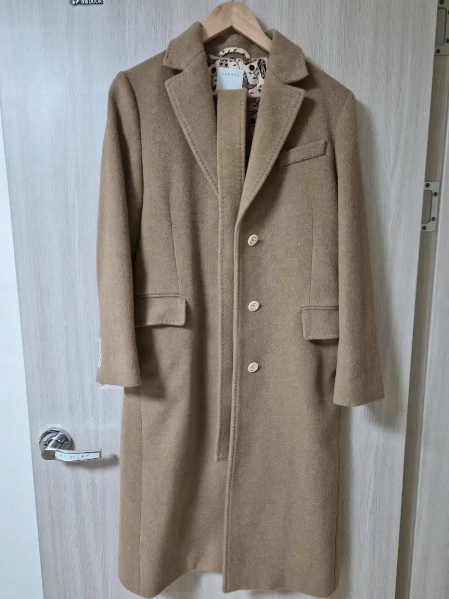 산드로 Sandro 여성 울 롱코트 벨트 벨티드 자켓 카멜