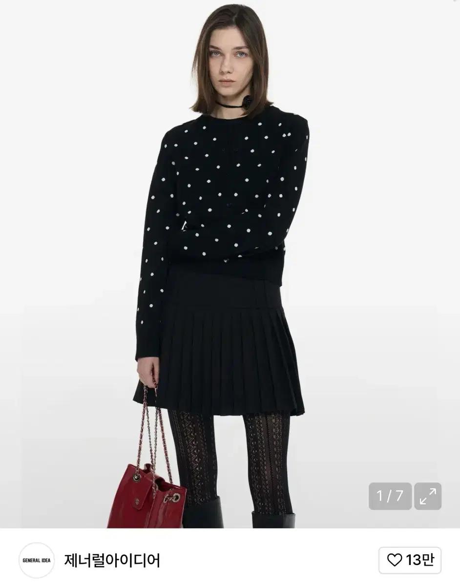 제너럴아이디어 크루넥 자카드 도트 가디건 (S)