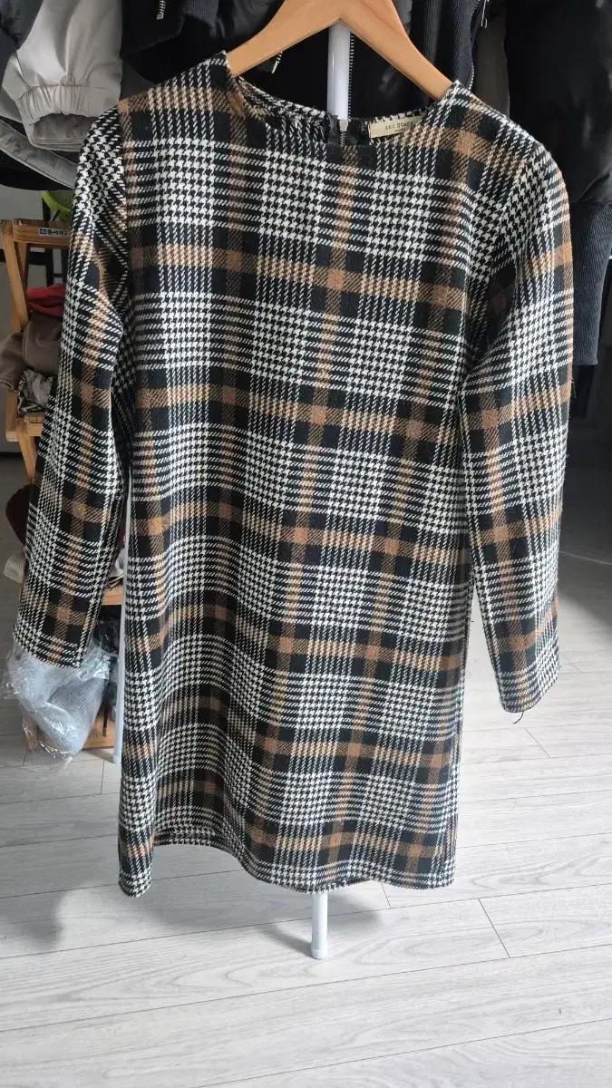 체크 니트  롱 원피스