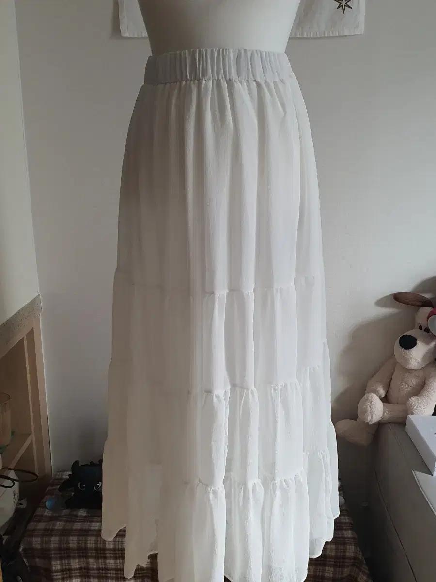 [모리걸] 봄여름 화이트 쉬폰 캉캉 롱 스커트