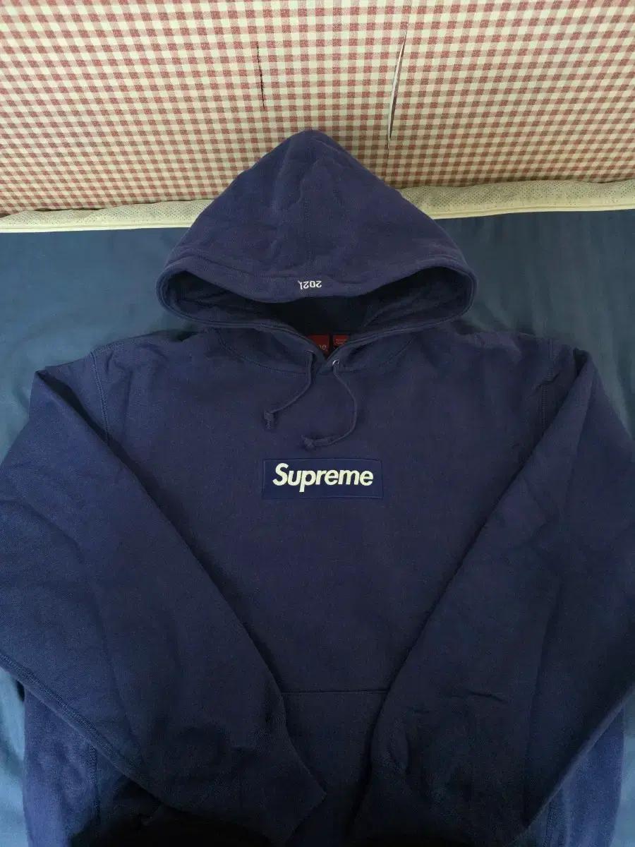 슈프림 21FW 박스로고 후드 워시드 네이비