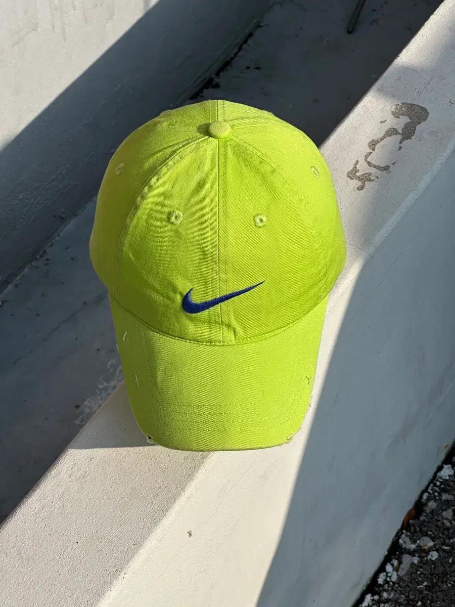 [F] 00s 나이키 로고 형광 연두 볼캡 모자 빈티지
