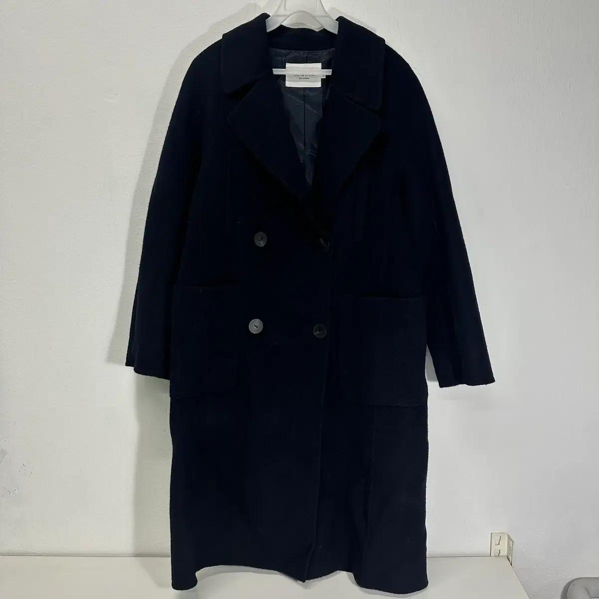 우먼L 쏘울 SOWOOL 네이비 루즈핏 양모 핸드메이드 롱더블코트