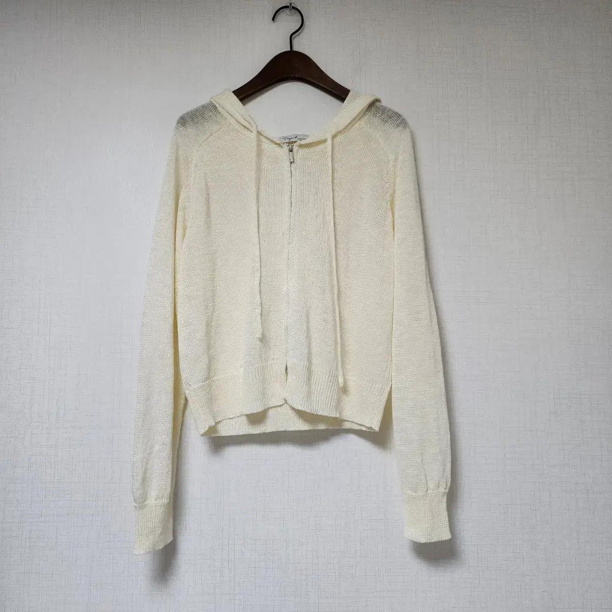 새상품) 아이보리 니트 후드 집업 봄 여름 가디건 F