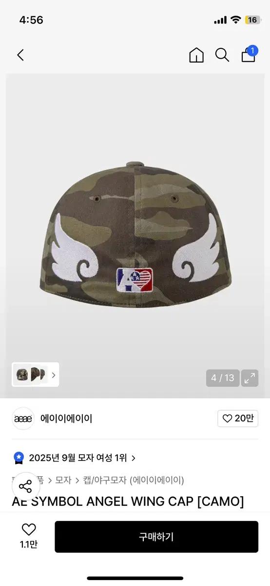 aeae 에이이에이이 카모 Angel Wing 캡모자