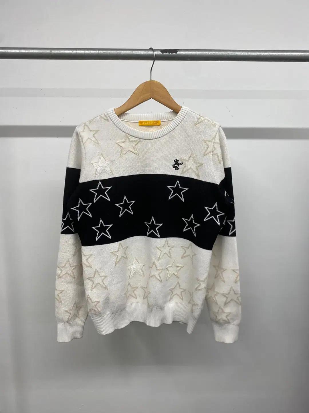 여성용 루이까스텔 골프 울 혼방 별 자수 라운드 니트 스웨터 풀오버 긴팔