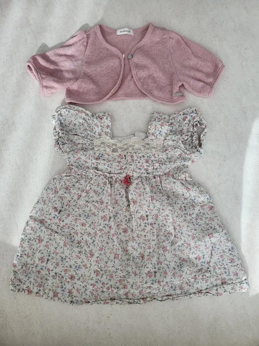 여아 밍크뮤 여름 원피스+가디건세트 팝니다