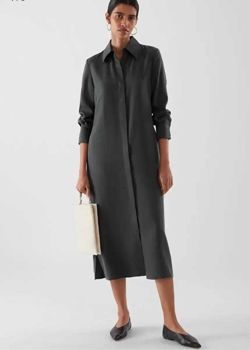 COS 코스 슬림핏 미디 셔츠 드레스 원피스 다크그레이 32