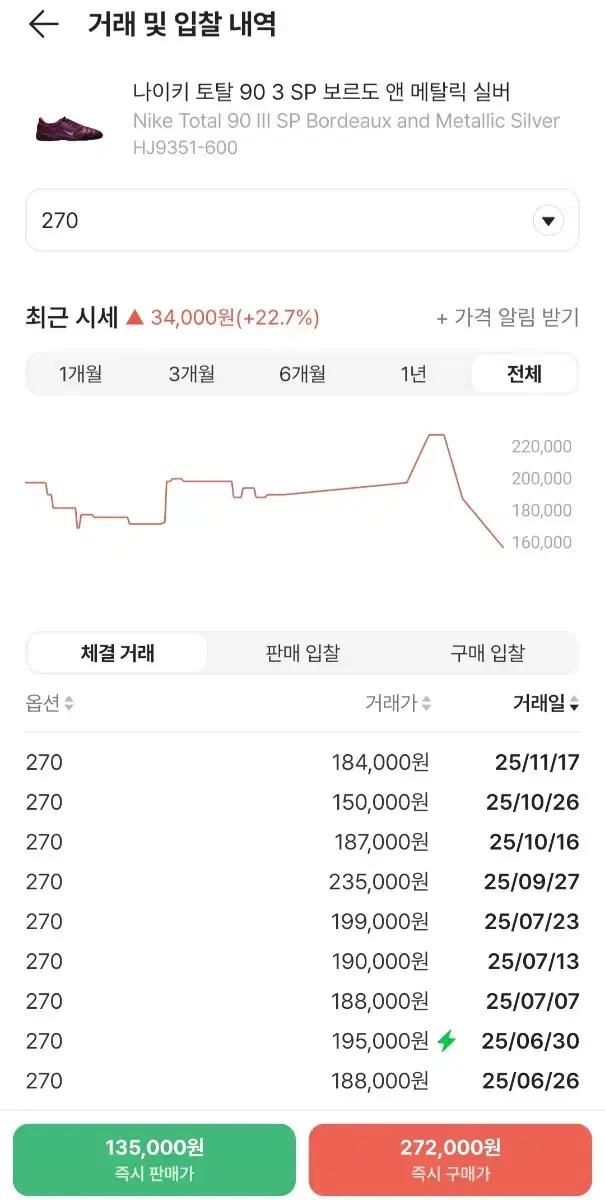 나이키 토탈 90 3 SP 보르도 앤 메탈릭 실버 (270)