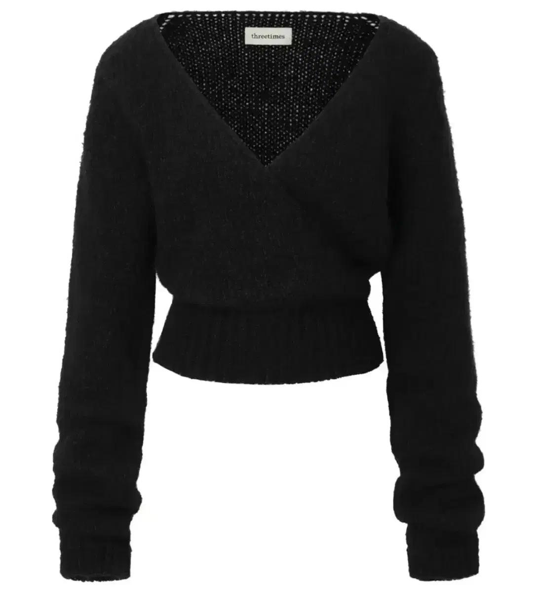 쓰리타임즈 wrap knit top black