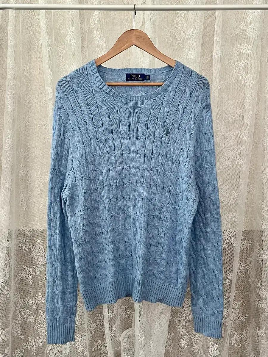 L) 폴로 랄프로렌 코튼 케이블 니트 블루