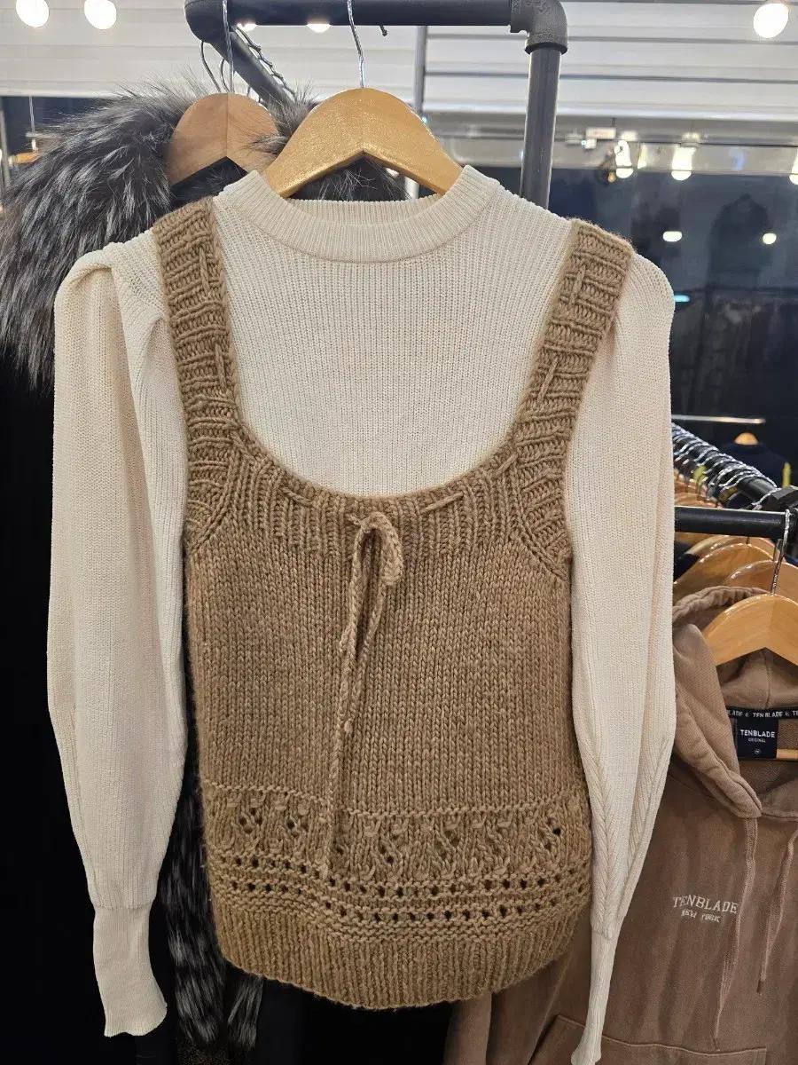 빈티지 니트 조끼 뷔스티에 브라운