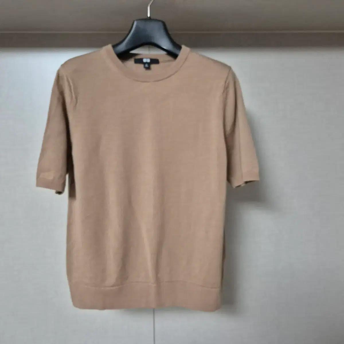 M)유니클로 여성 라운드 울 반팔 니트