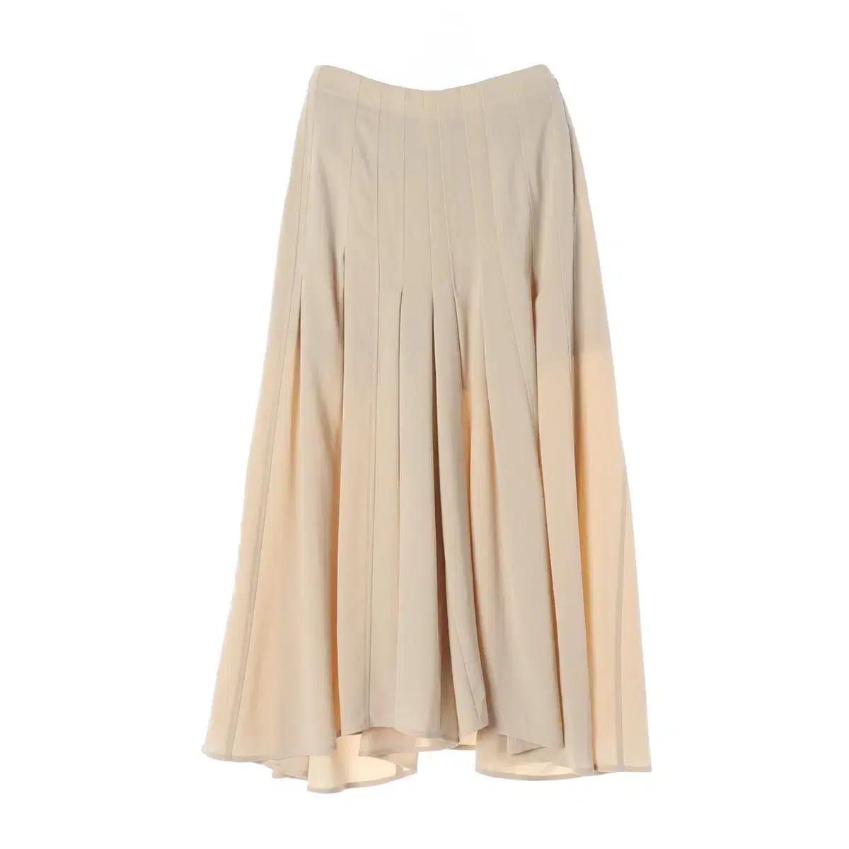 (새상품)타임 23FW 쉬폰 플리츠 플레어 롱 스커트 치마 베이지
