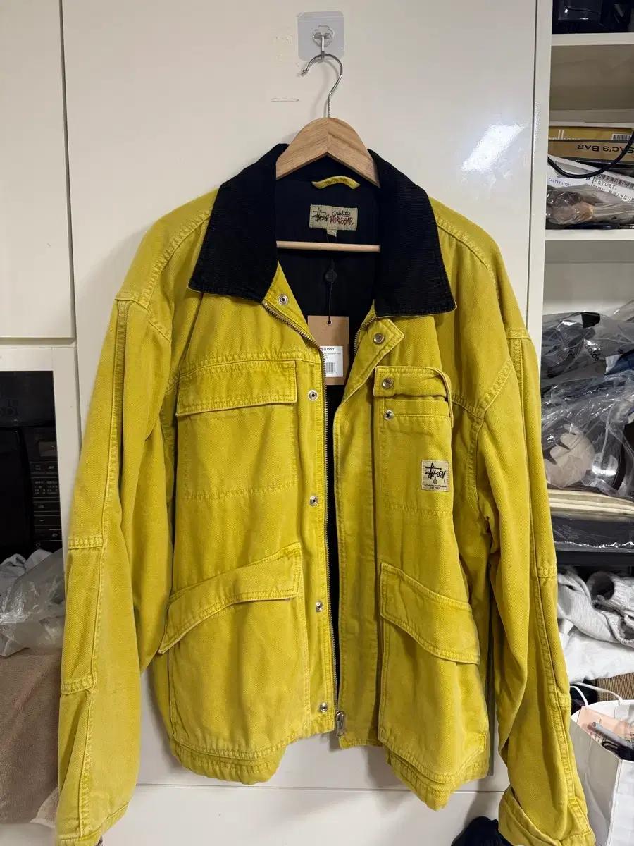 스투시 워시드 캔버스 샵 자켓 옐로우 stussy