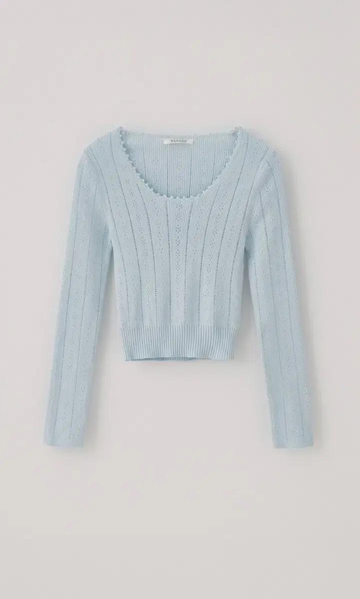 타낫 웨이브 스캘럽 니트 탑 스카이블루 새상품
