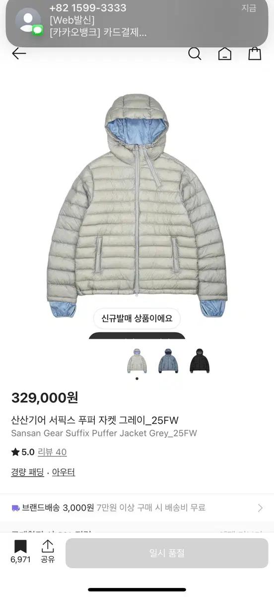 [2] 산산기어 25fw 서픽스 푸퍼 자켓 그레이