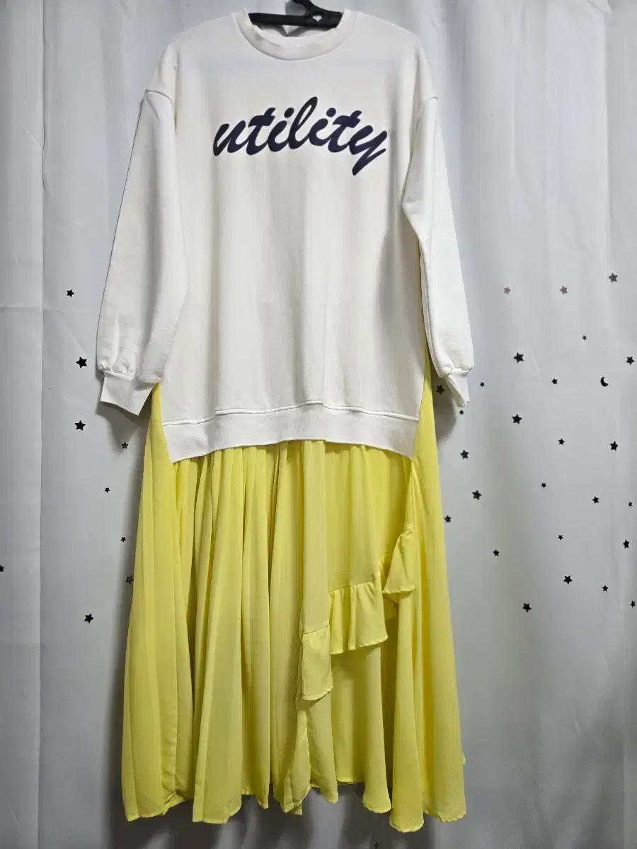 쥬시쥬디 맨투맨 + 옐로우 쉬폰 롱 스커트 80