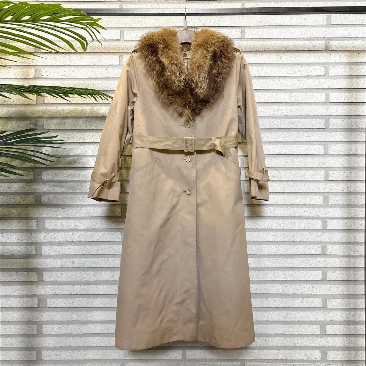JPN VINTAGE 롱라인 퍼카라 트렌치코트 탈부착 안감 디테일 베이지