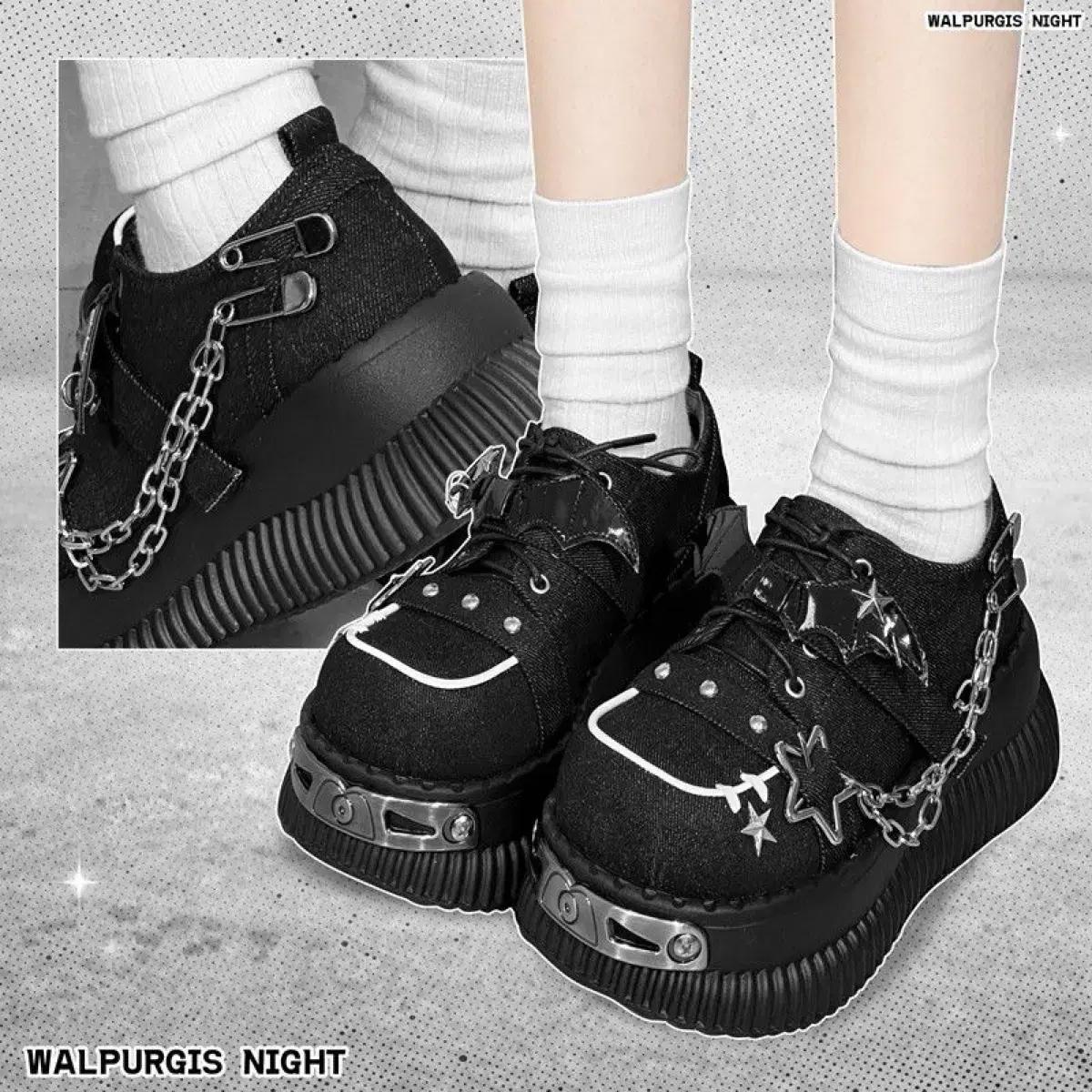 원조 펑크 Y2K 롤리타 두꺼운 솔 캔버스 신발(3컬러)