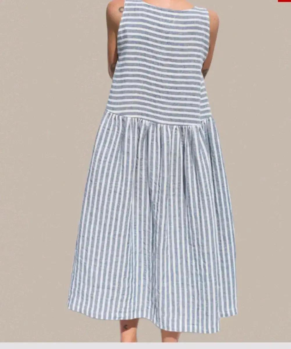 스트라이프 린넨 민소매 원피스