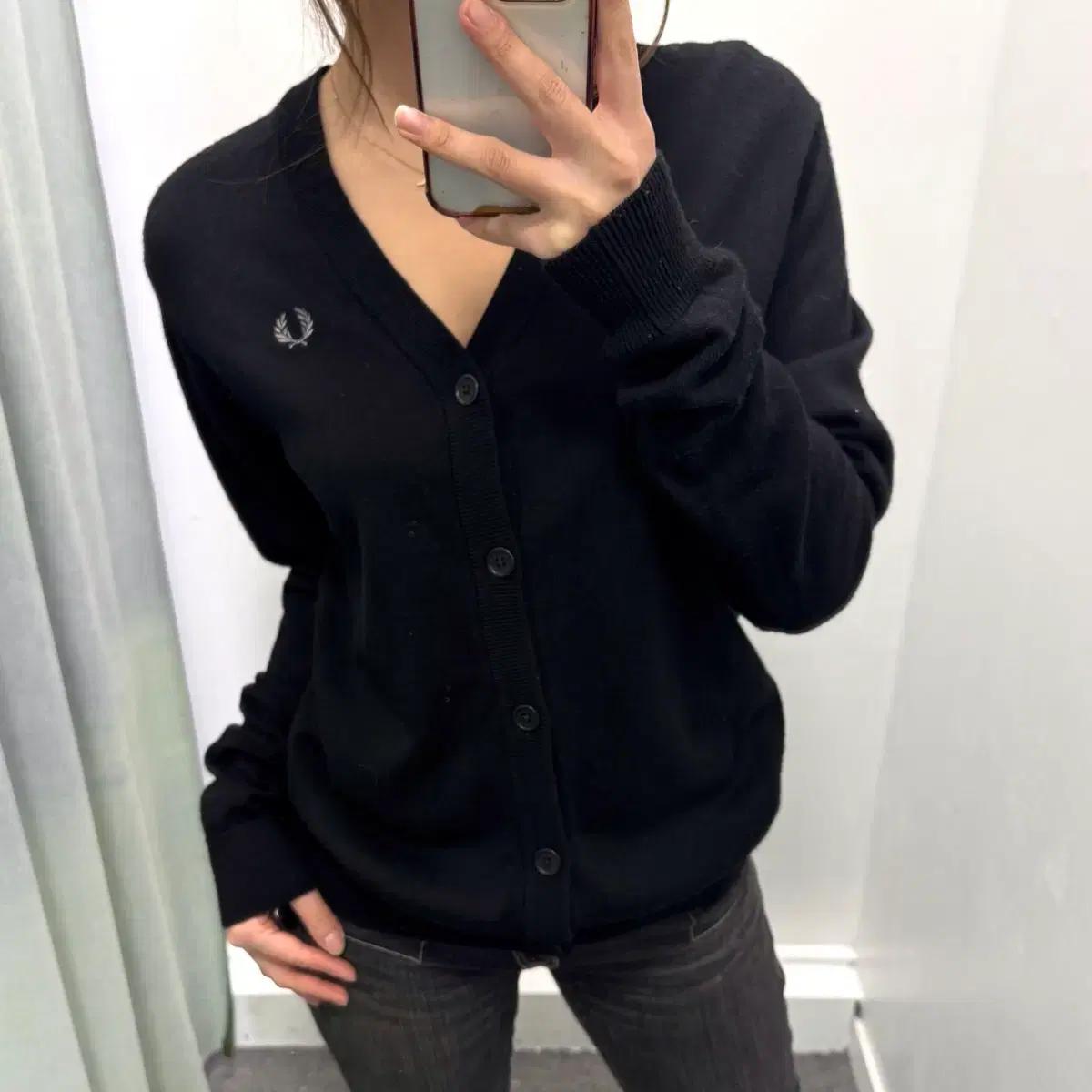 Fred perry 블랙 울 가디건