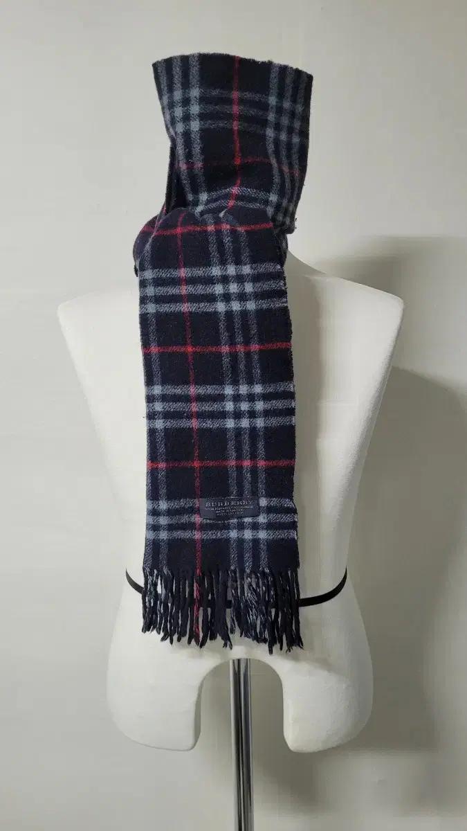 BURBERRY버버리 90's빈티지 네이비 울x캐시미어 체크 머플러목도리