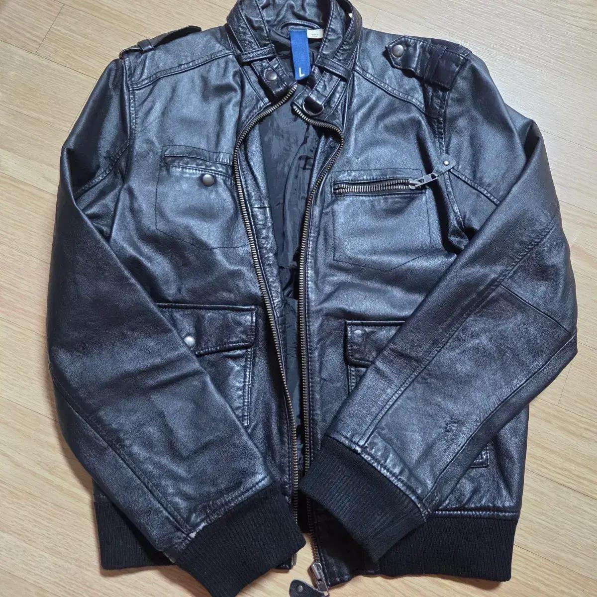 H&M 블랙 인조 가죽 라이더 자켓 L