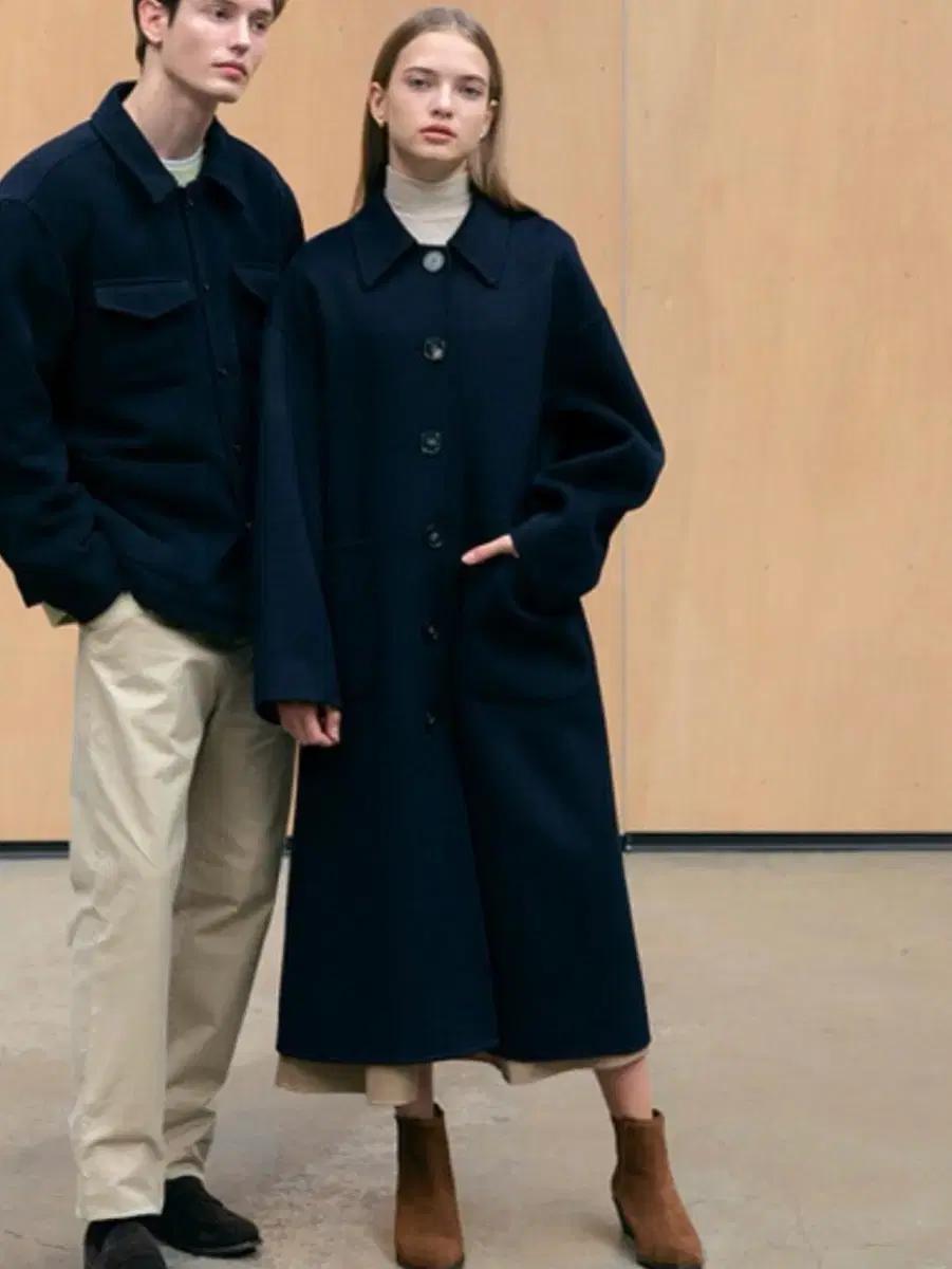 더틴트 DEPLY COAT 울90% 네이비 싱글버튼 맥시 롱코트 루즈핏