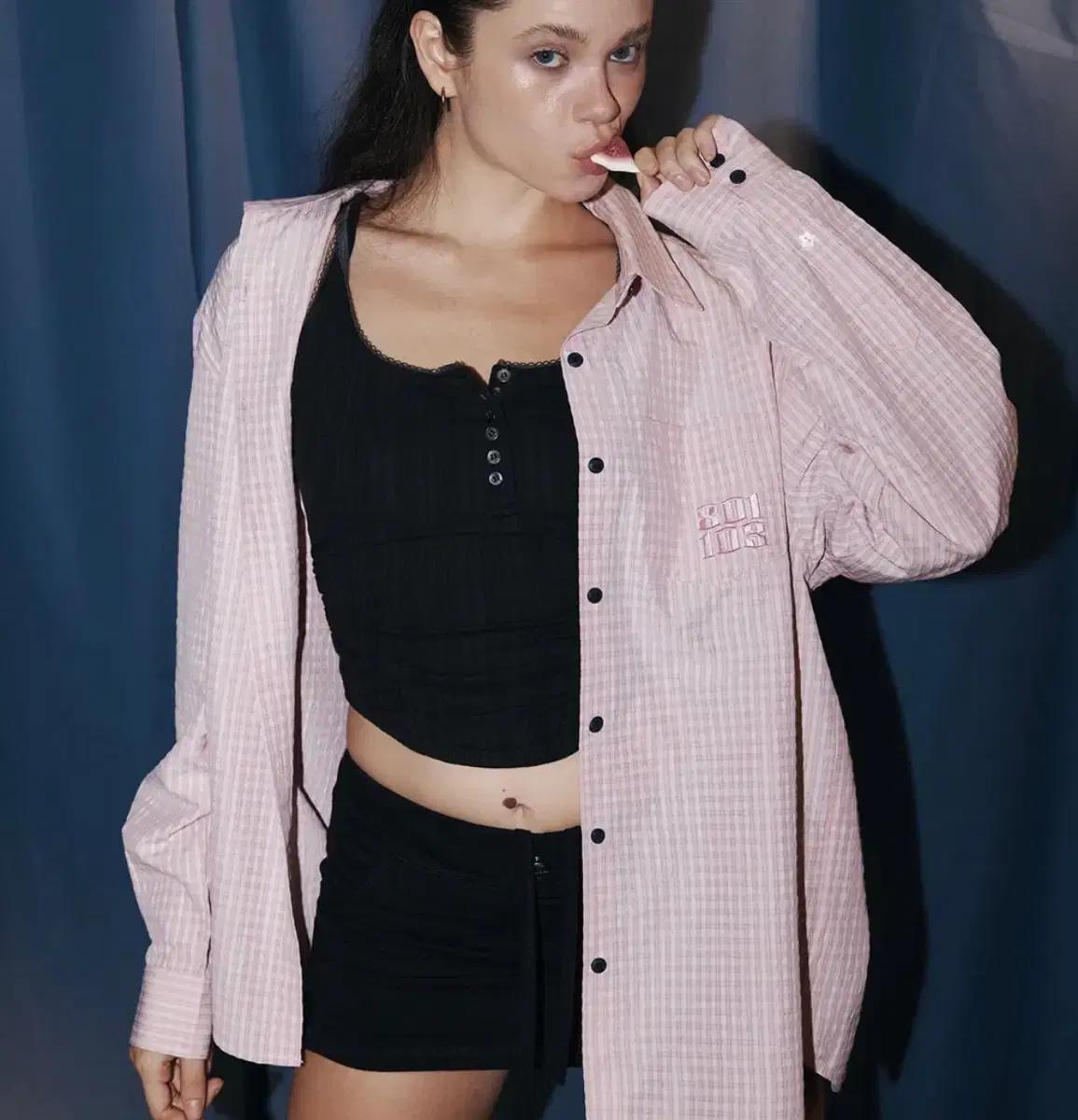 플리즈노팔로우 Taryn Patch Check Shirt Pink