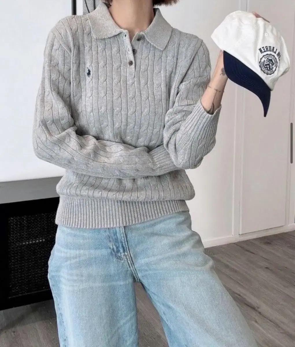 (새상품)폴로 랄프로렌 케이블 카라니트 그레이XL