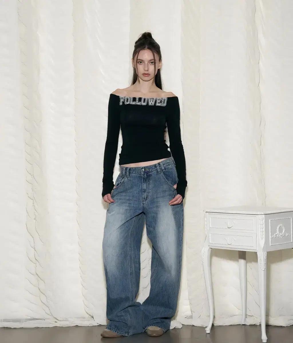 플리즈노팔로우 데님 팬츠 25Damaged Washing Wide