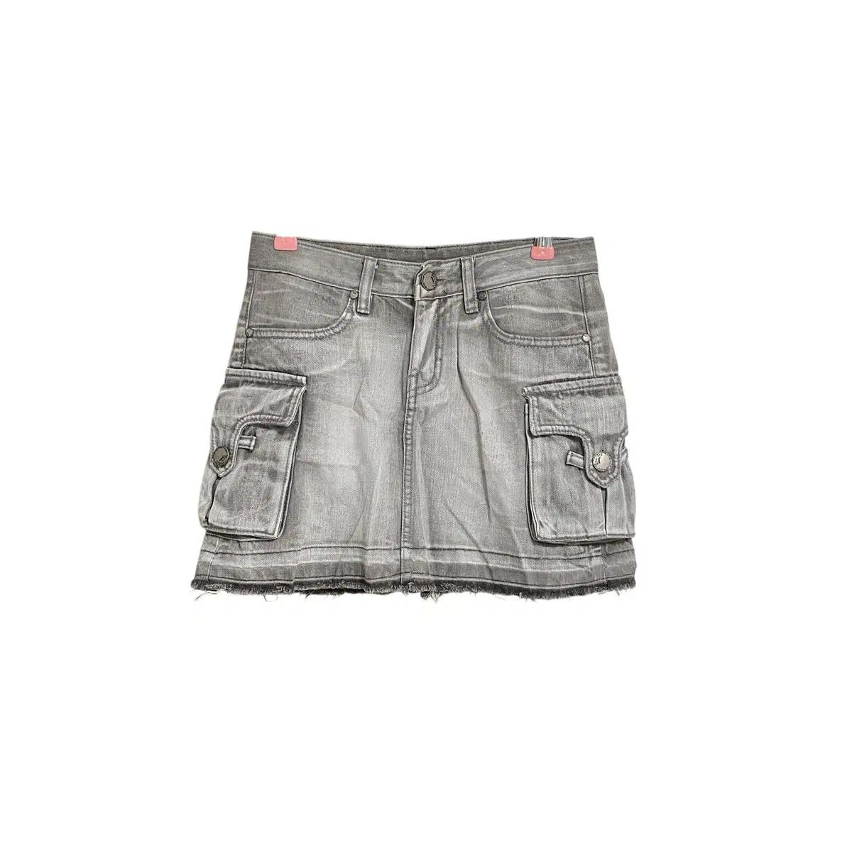 Gray washing western cargo denim skirt
